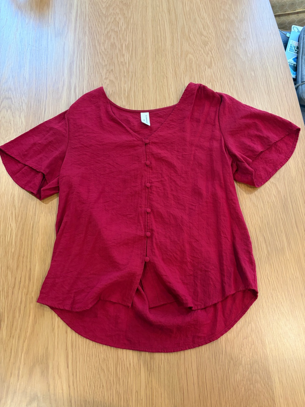Commense Linen Button-Front Short Sleeve Blouse